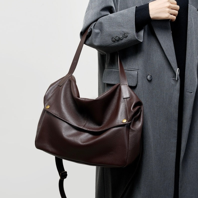 Retro Genuine Leather Soft Minimalist Tote Bag