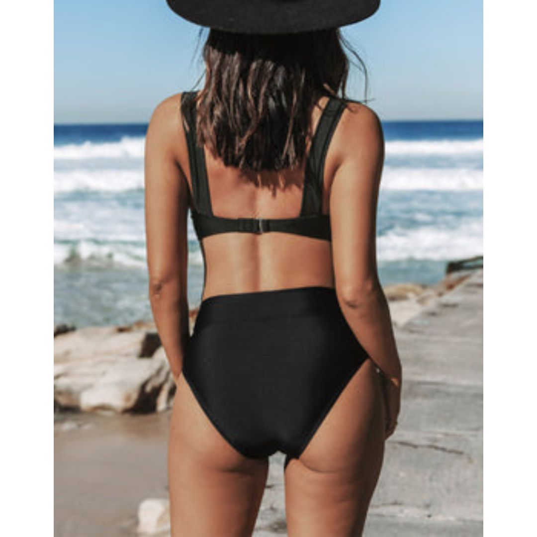 Sadie™ | Plain High-Waist Bikini Set